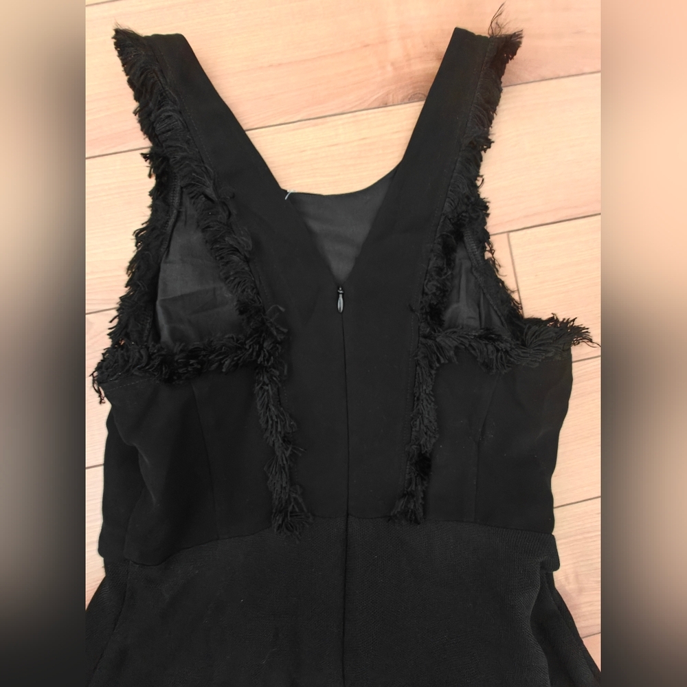 Sandro Little Black Mini Sleeveless Dress Fringe And Mesh Detail Size 1
